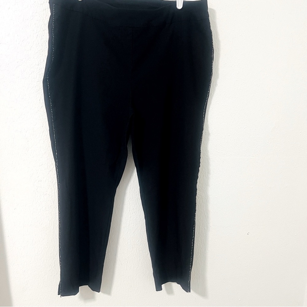 Chico's Women’s Plus Size 16R Black Side Sequins Trousers Straight Legs EUC